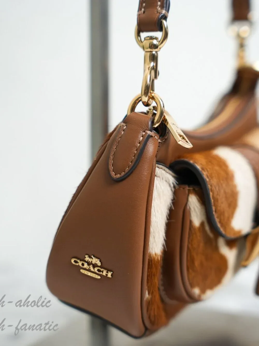 Coach CDX79 Ashton Mini Shoulder Bag Haircalf With Cow Print Brown Crossbody NWT